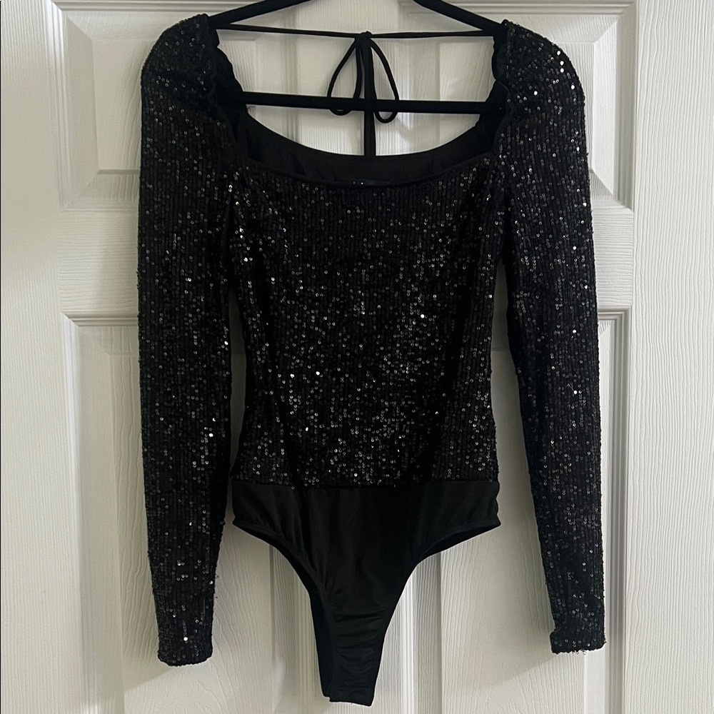 Lulu's Black Sequin Bodysuit